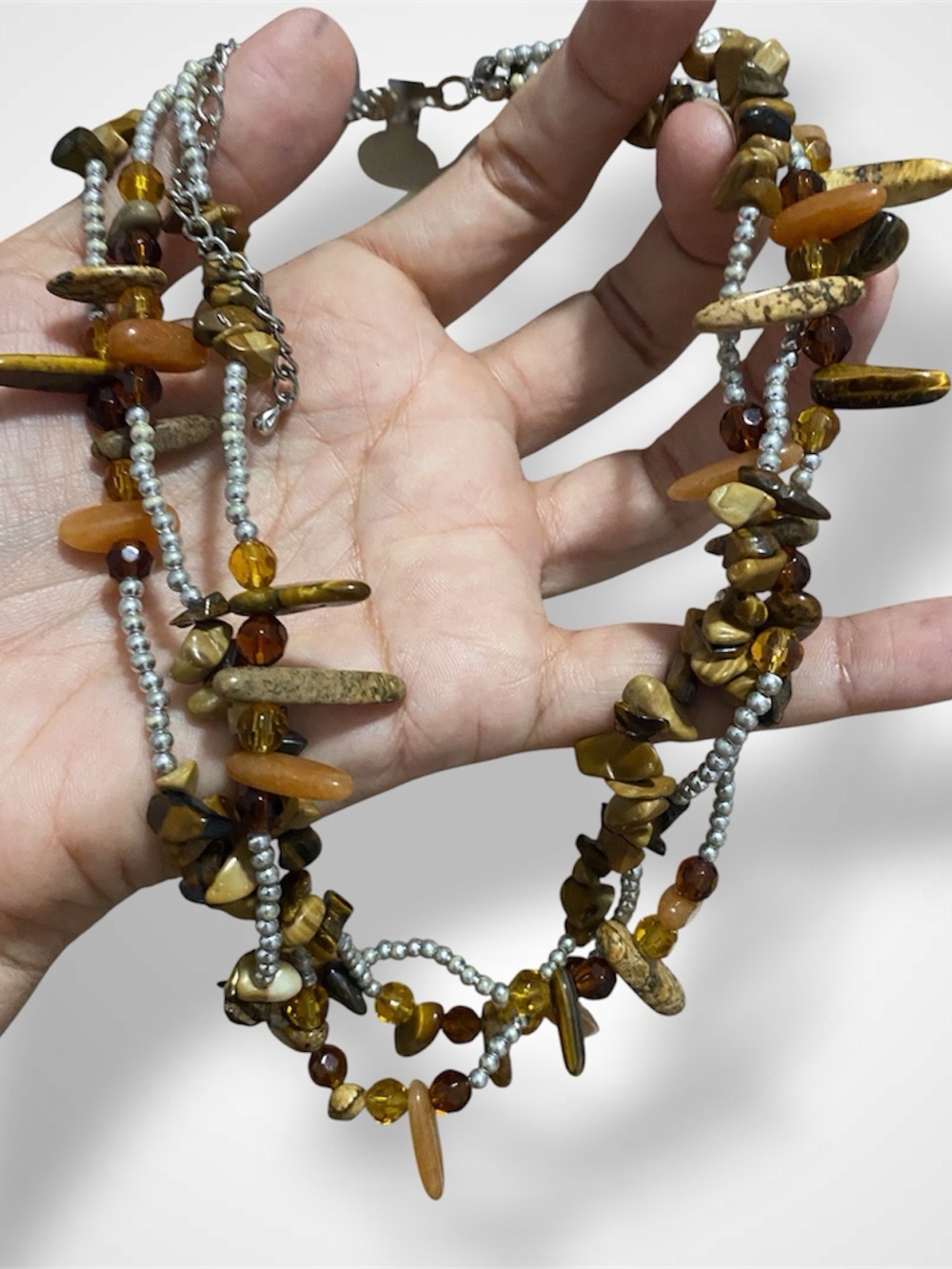 Vintage Multi-Strand Amber & Brown Beaded Necklace - Women Jewelry